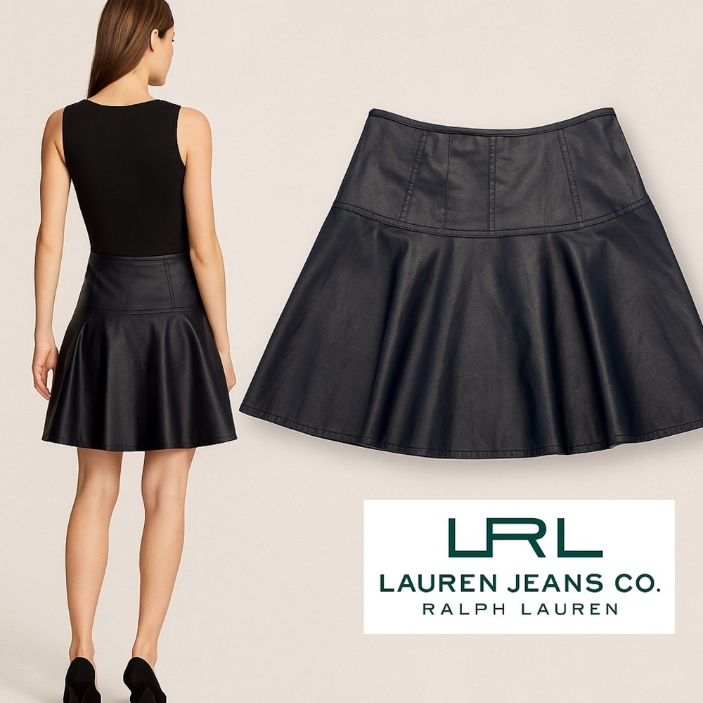 Lauren Ralph Lauren,Indigo Blue,Coated Twill ,Fit & Flare, Amazing Skirt,size 10